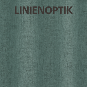 Nahaufnahme eines Vorhangstoffs mit Leinenstruktur und feiner Linienoptik in grünlicher Farbe.