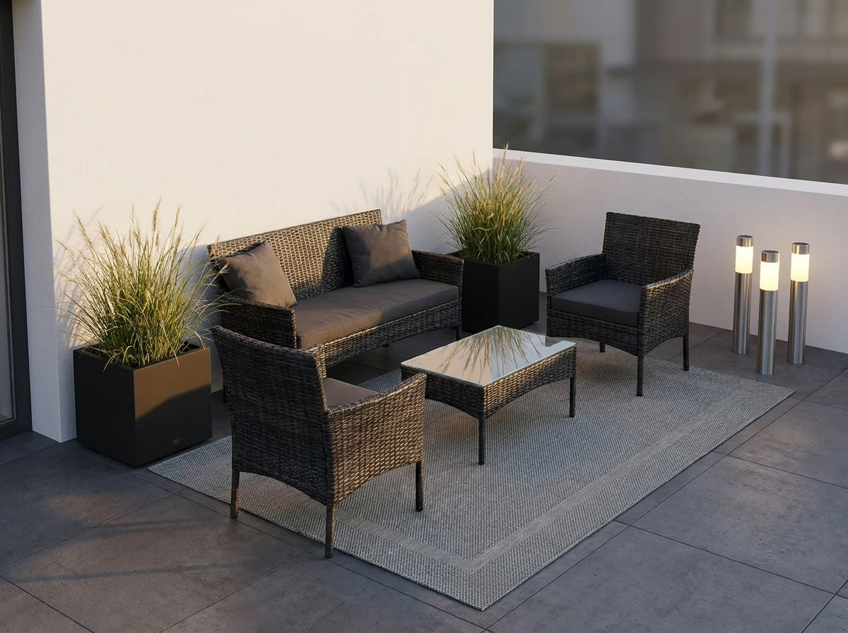 Moderne Terrasse mit Polyrattan-Lounge