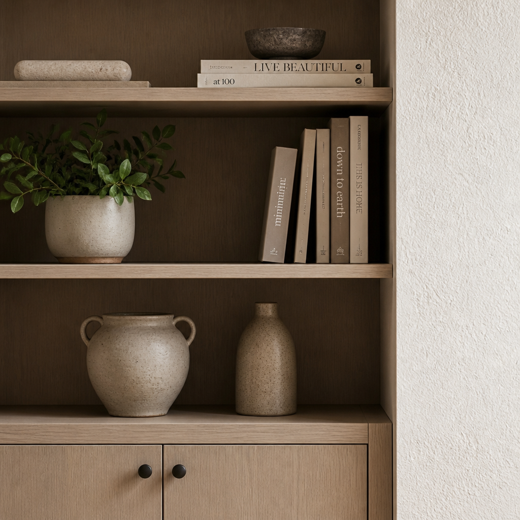 Bücherregal Keramikvasen Minimal Warm
