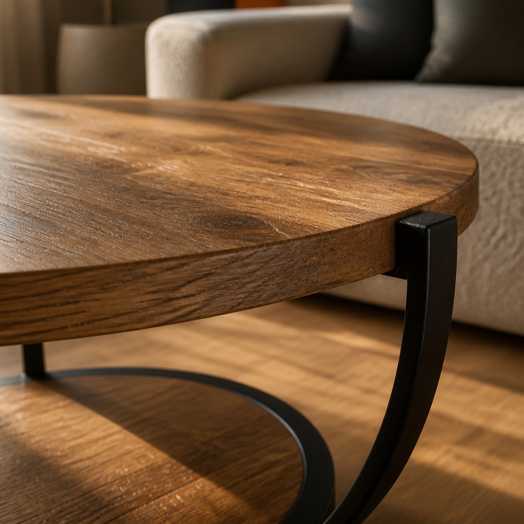 Couchtisch Walnuss Industrial Nahaufnahme