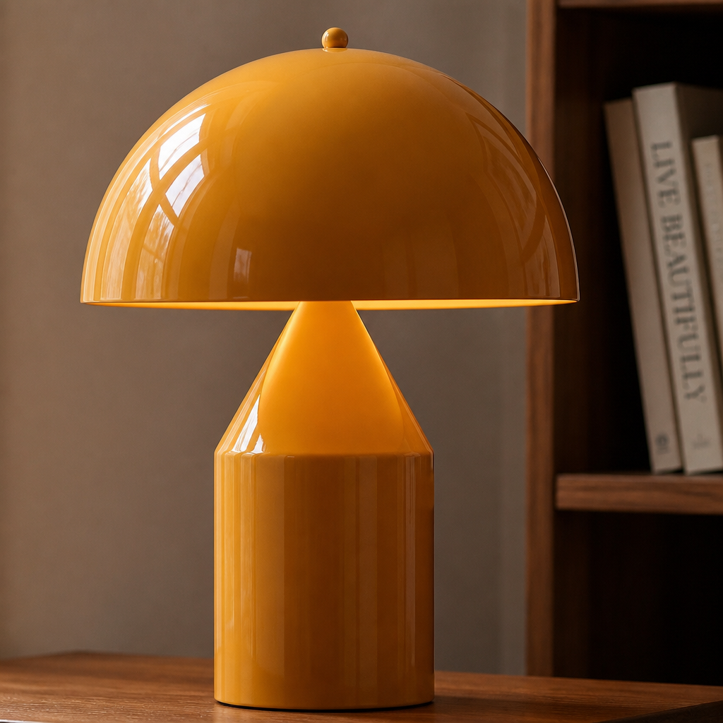 Pilzlampe Senfgelb Mid-Century