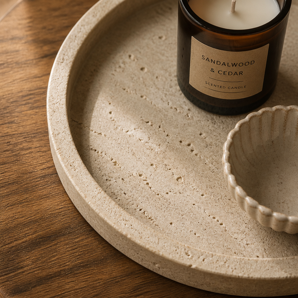 Travertin Tablett Industrial Warm