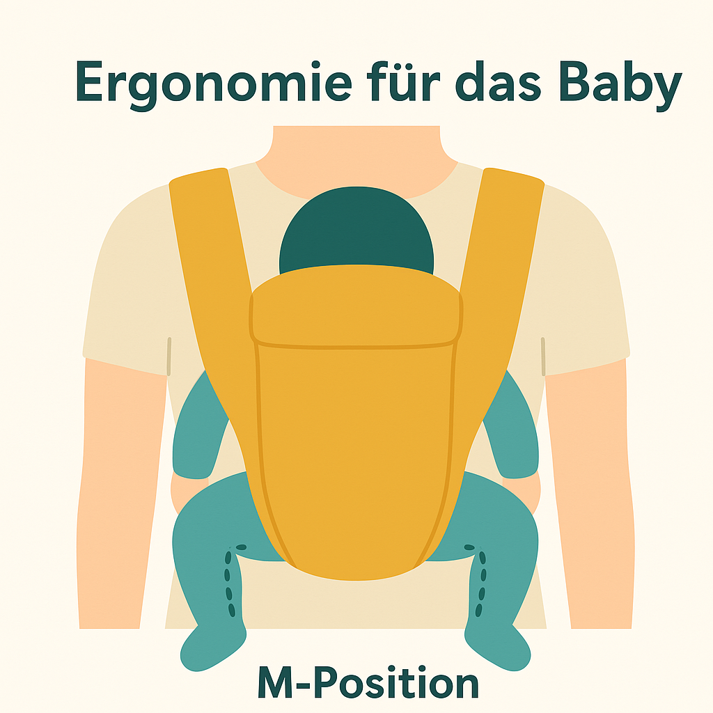 Ergonomische M-Position des Babys in der Trage aus der Vorderansicht