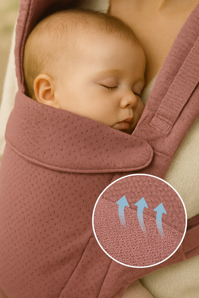 Atmungsaktive Babytrage aus weichem Material mit Mesh-Gewebe für optimale Luftzirkulation